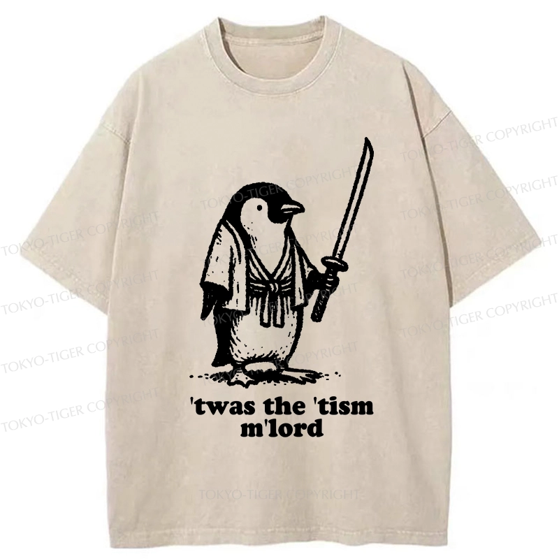 Tokyo-Tiger Focused Penguin Samurai Washed T-Shirt