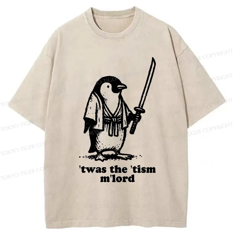 Tokyo-Tiger Focused Penguin Samurai Washed T-Shirt