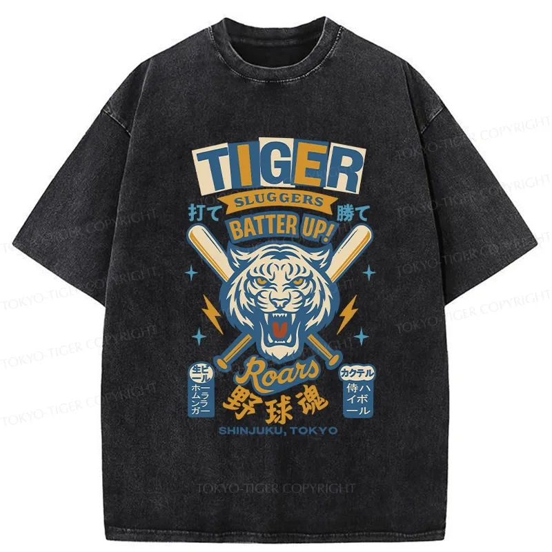 Tokyo-Tiger Retro Tiger Baseball Spirit Washed T-Shirt