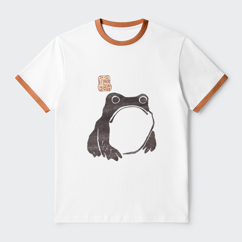 Tokyo-Tiger Matsumoto Hoji Woodblock Print Frog Contrast Trim T-Shirt