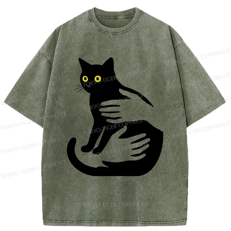 Tokyo-Tiger Hug A Black Cat Washed T-Shirt