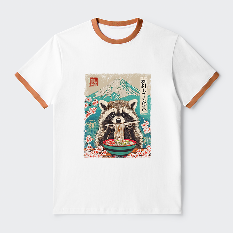 Tokyo-Tiger Please Give Raccoon A Discount Contrast Trim T-Shirt