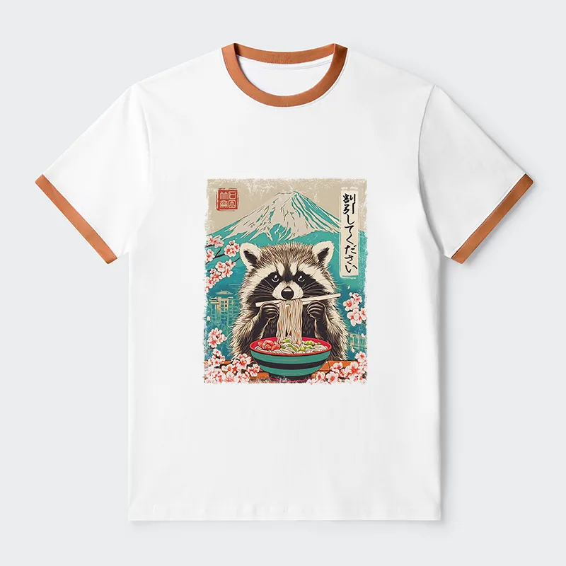 Tokyo-Tiger Please Give Raccoon A Discount Contrast Trim T-Shirt