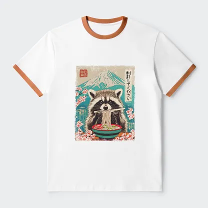Tokyo-Tiger Please Give Raccoon A Discount Contrast Trim T-Shirt