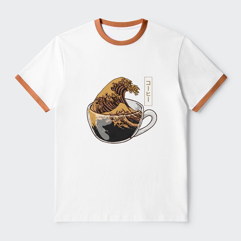 Tokyo-Tiger Coffee Wave Contrast Trim T-Shirt