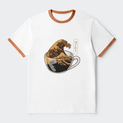 Tokyo-Tiger Coffee Wave Contrast Trim T-Shirt
