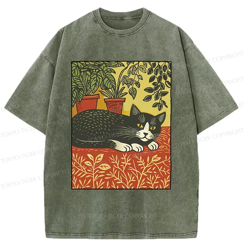 Tokyo-Tiger Napping Cat Washed T-Shirt