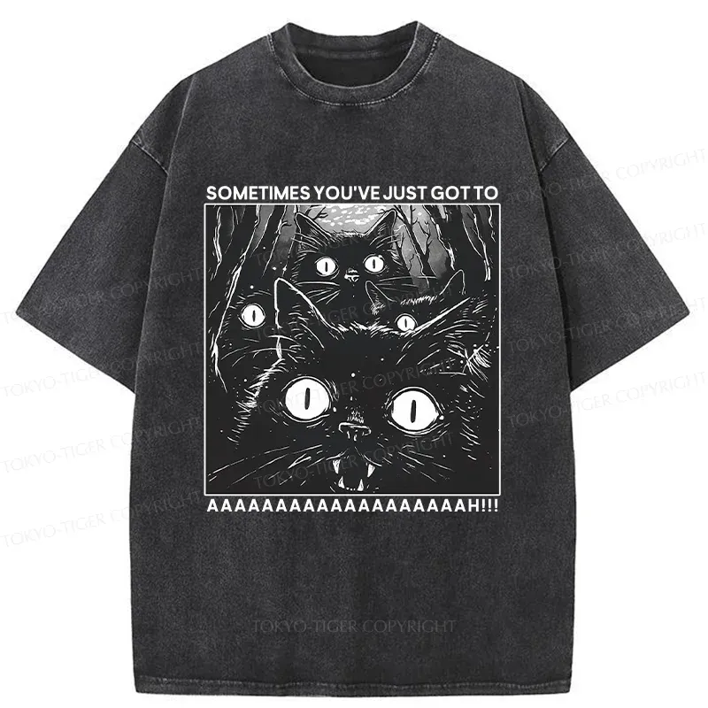 Tokyo-Tiger Screaming Black Cats Washed T-Shirt