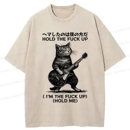Tokyo-Tiger Funny Cat Guitarist Washed T-Shirt