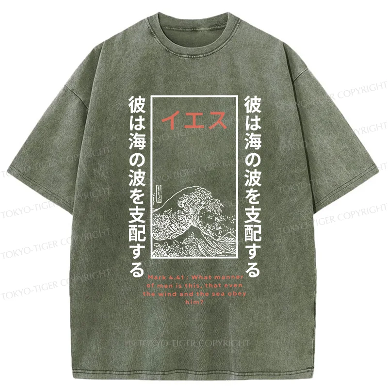 Tokyo-Tiger Stormy Waves Washed T-Shirt