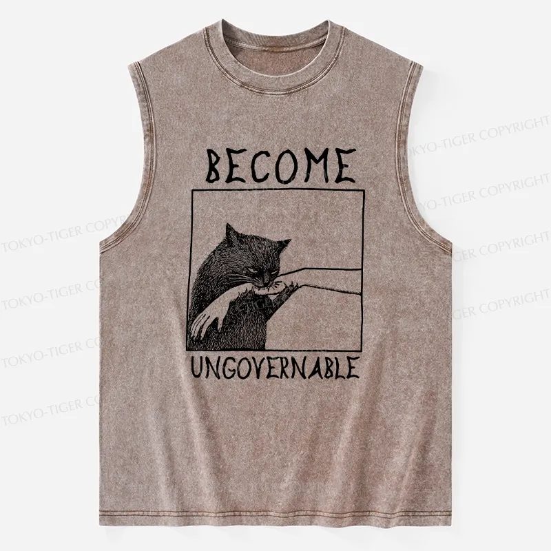 Tokyo-Tiger Cat Biting Arm Washed Tank