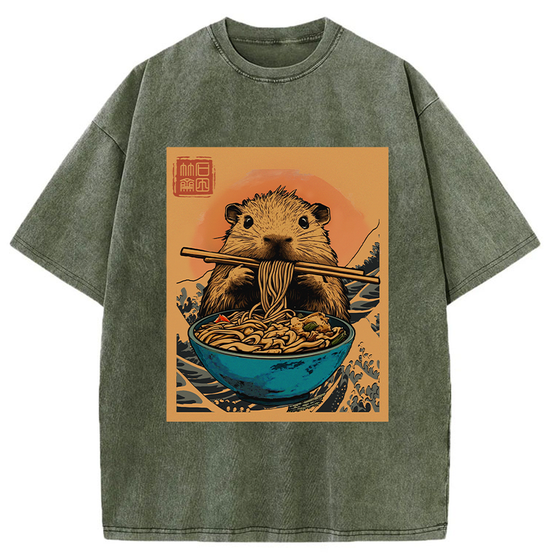 Tokyo-Tiger Opossum Eats Ramen Washed T-Shirt