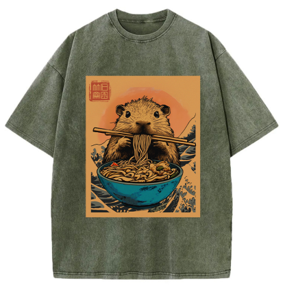 Tokyo-Tiger Opossum Eats Ramen Washed T-Shirt