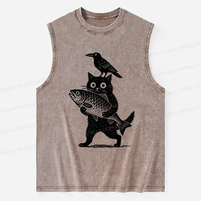 Tokyo-Tiger Black Animals Funny Washed Tank