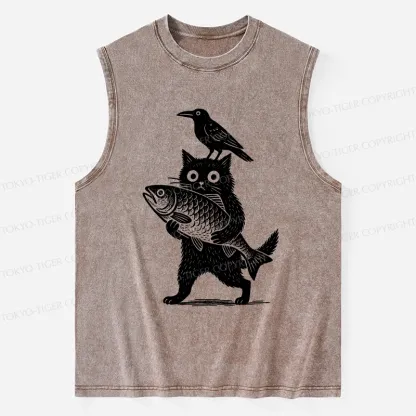 Tokyo-Tiger Black Animals Funny Washed Tank
