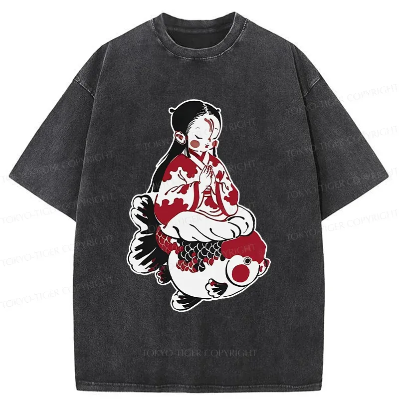 Tokyo-Tiger Retro Japanese Children Washed T-Shirt