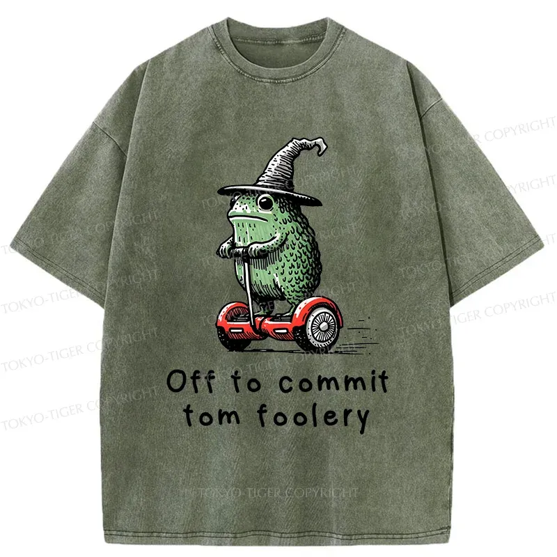 Tokyo-Tiger Frog Riding A Balance Scooter Washed T-Shirt