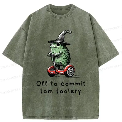 Tokyo-Tiger Frog Riding A Balance Scooter Washed T-Shirt