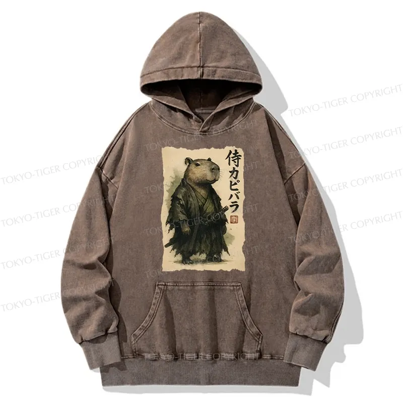 Tokyo-Tiger Capybara Samurai Washed Hoodie