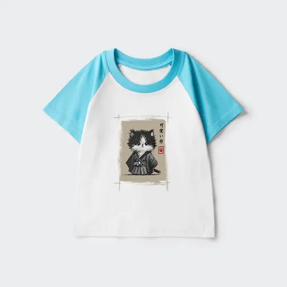 Tokyo-Tiger Kitten Samurai Kids Raglan T-shirt