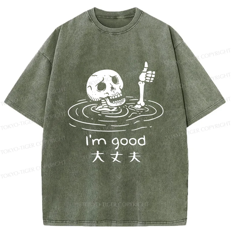 Tokyo-Tiger Drowned Skeleton Washed T-Shirt