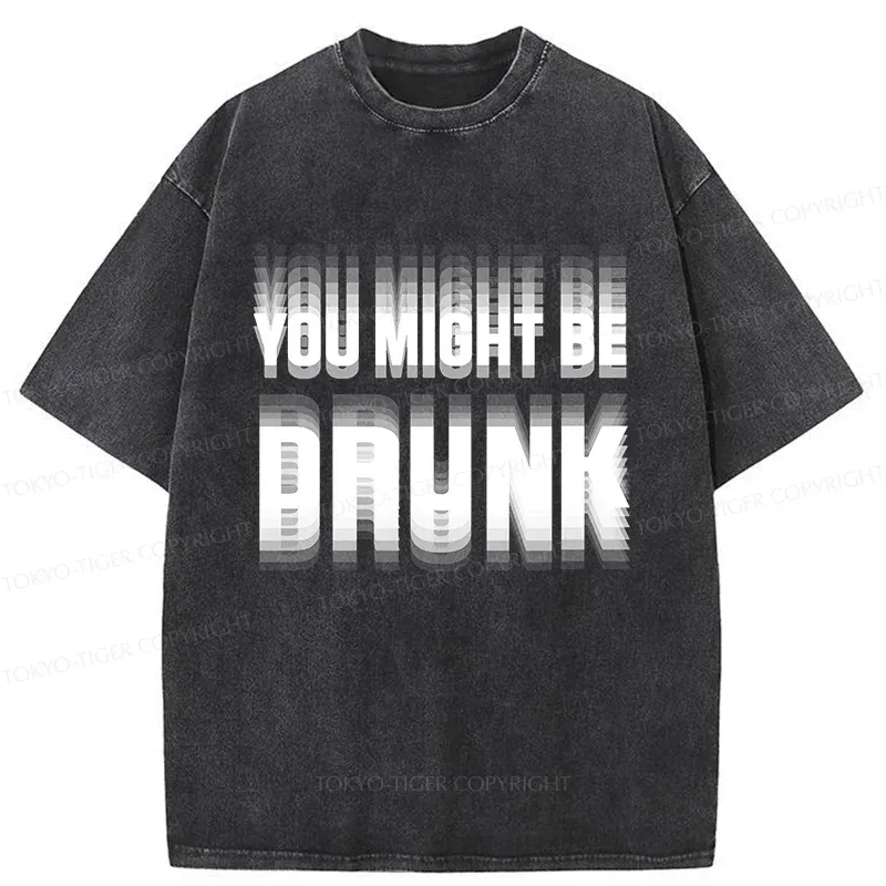 Tokyo-Tiger Drunk Text Washed T-Shirt
