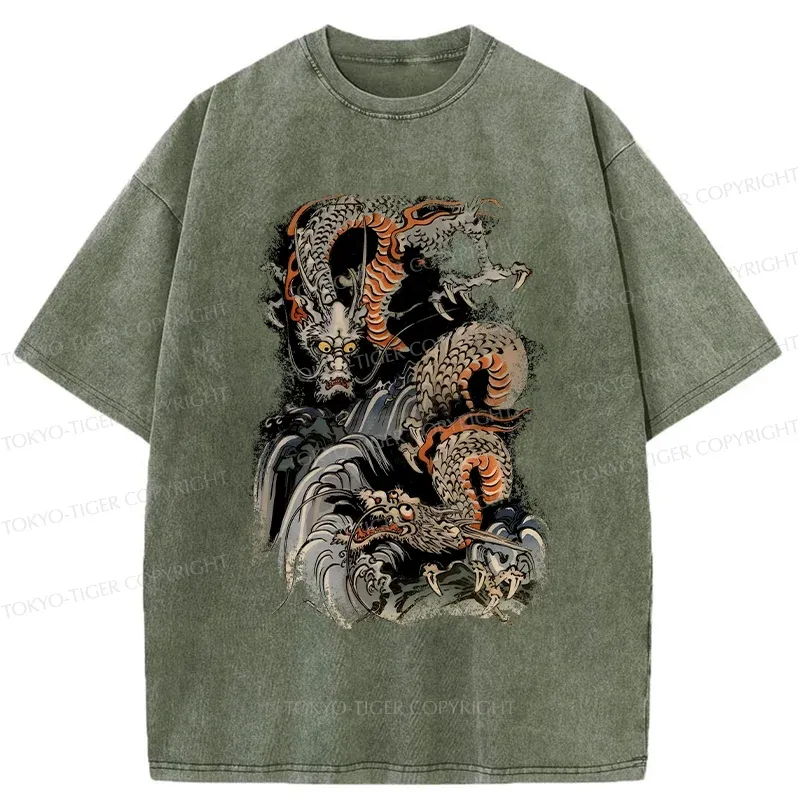 Tokyo-Tiger Japanese Ancient Dragon Washed T-Shirt