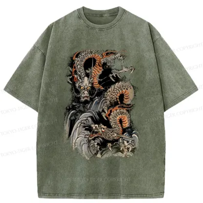 Tokyo-Tiger Japanese Ancient Dragon Washed T-Shirt