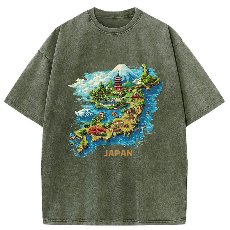 Tokyo-Tiger Funny Japanese Map Washed T-Shirt