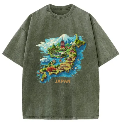 Tokyo-Tiger Funny Japanese Map Washed T-Shirt