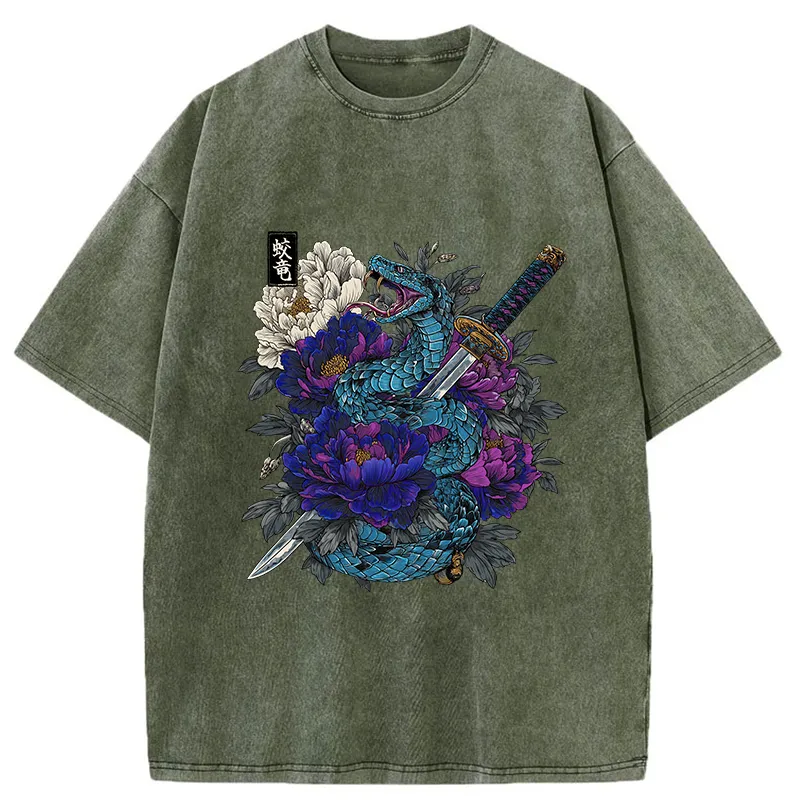 Tokyo-Tiger Snake Katana Japanese Washed T-Shirt