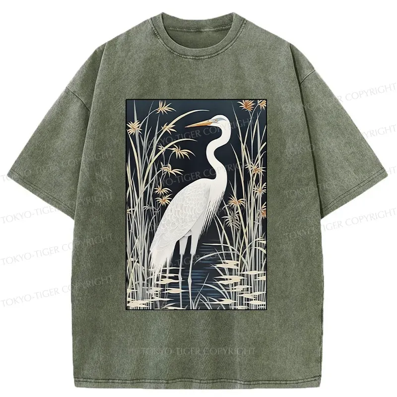 Tokyo-Tiger Cranes By The River Washed T-Shirt
