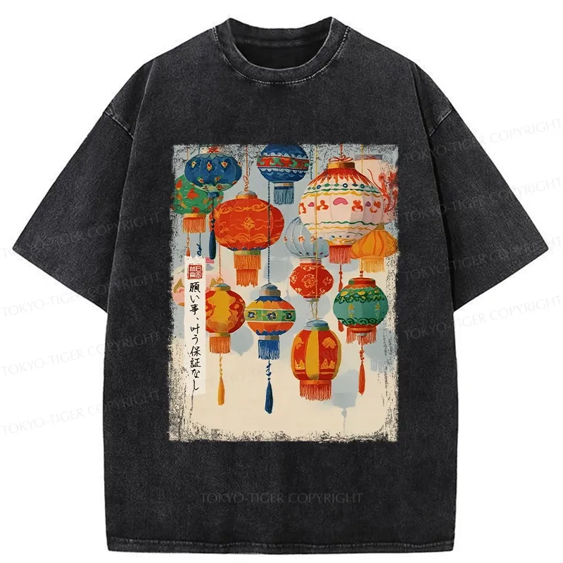 Tokyo-Tiger Retro Traditional Lantern Washed T-Shirt