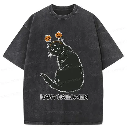 Tokyo-Tiger Halloween Cat Washed T-Shirt