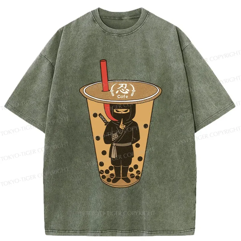 Tokyo-Tiger Ninja Lurking In Milk Tea Washed T-Shirt