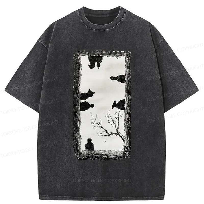 Tokyo-Tiger Cats Watching You Washed T-Shirt