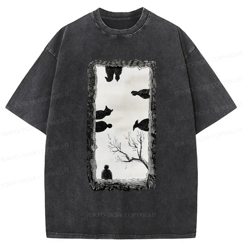 Tokyo-Tiger Cats Watching You Washed T-Shirt