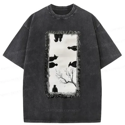 Tokyo-Tiger Cats Watching You Washed T-Shirt
