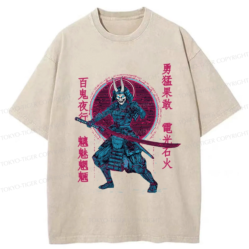 Tokyo-Tiger Japanese Oni Samurai Washed T-Shirt
