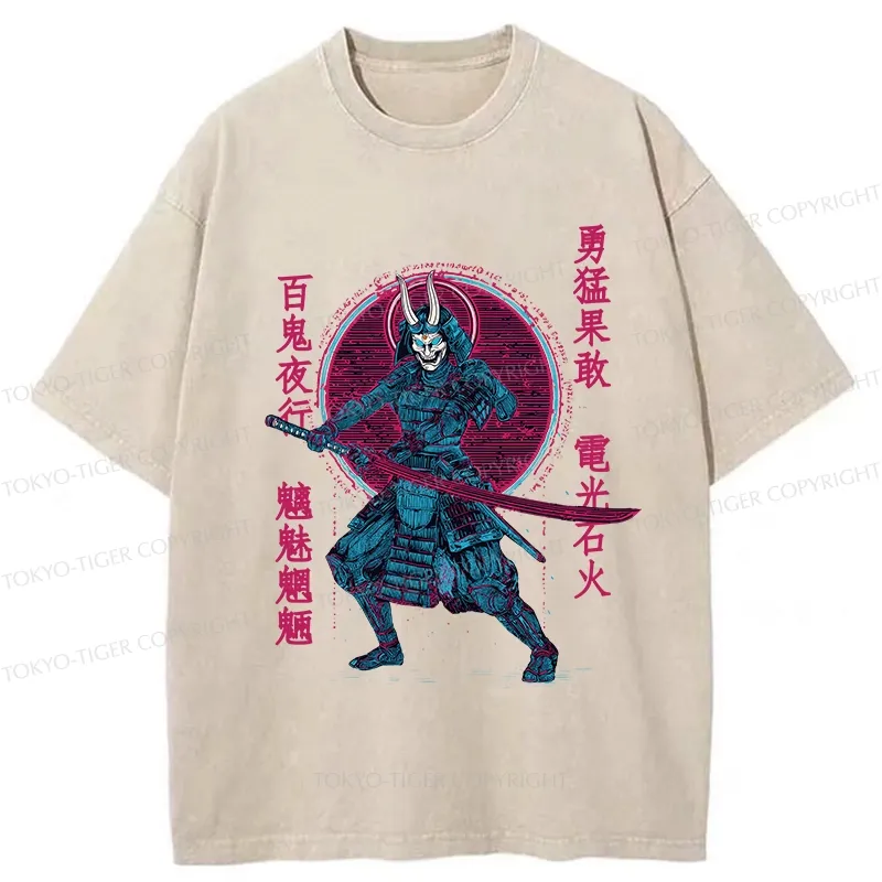 Tokyo-Tiger Japanese Oni Samurai Washed T-Shirt