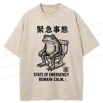 Tokyo-Tiger Funny Remain Calm Frog Washed T-Shirt