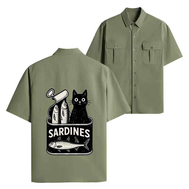 Tokyo-Tiger Cat And Canned Fish Work Shirt