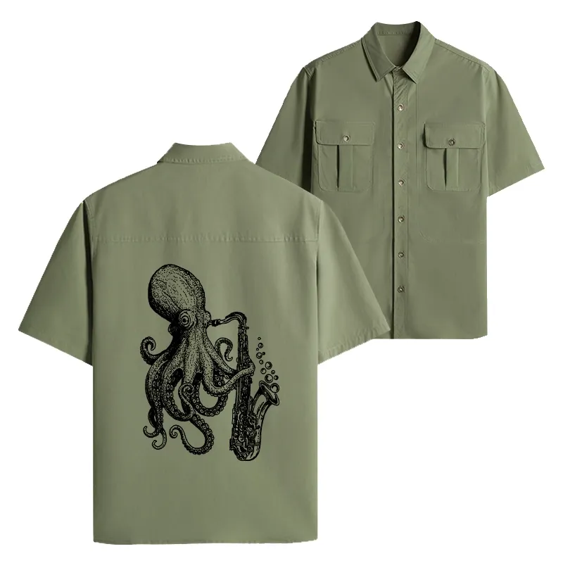 Tokyo-Tiger Octopus Playing Saxophone Work Shirt