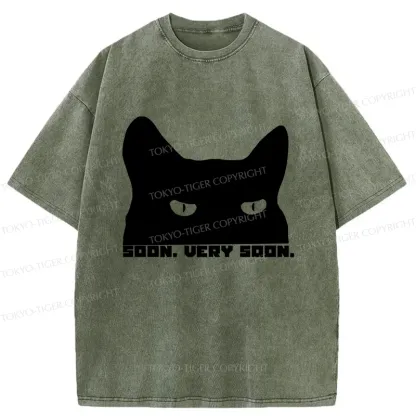 Tokyo-Tiger Cat Watching From Behind Washed T-Shirt