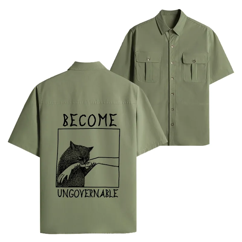 Tokyo-Tiger Cat Biting Arm Work Shirt