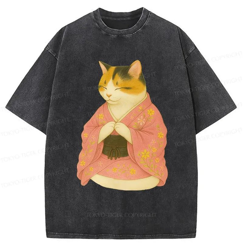 Tokyo-Tiger Meditating Cat Washed T-Shirt