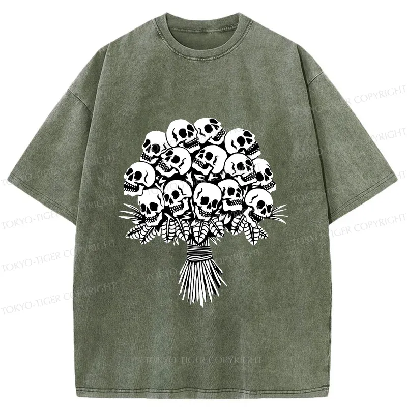 Tokyo-Tiger Skull Flower Washed T-Shirt