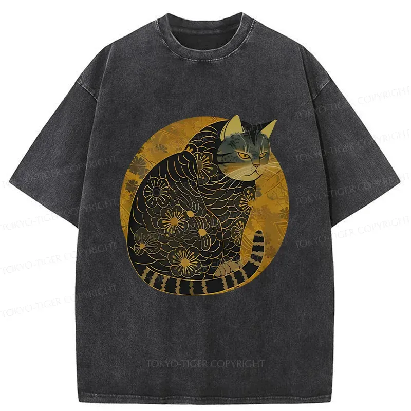 Tokyo-Tiger Japanese Retro Cat Washed T-Shirt