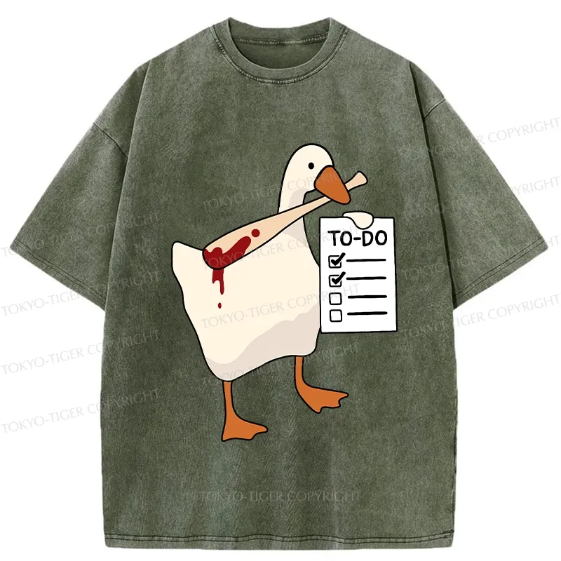 Tokyo-Tiger Task Slayer Goose Funny Washed T-Shirt