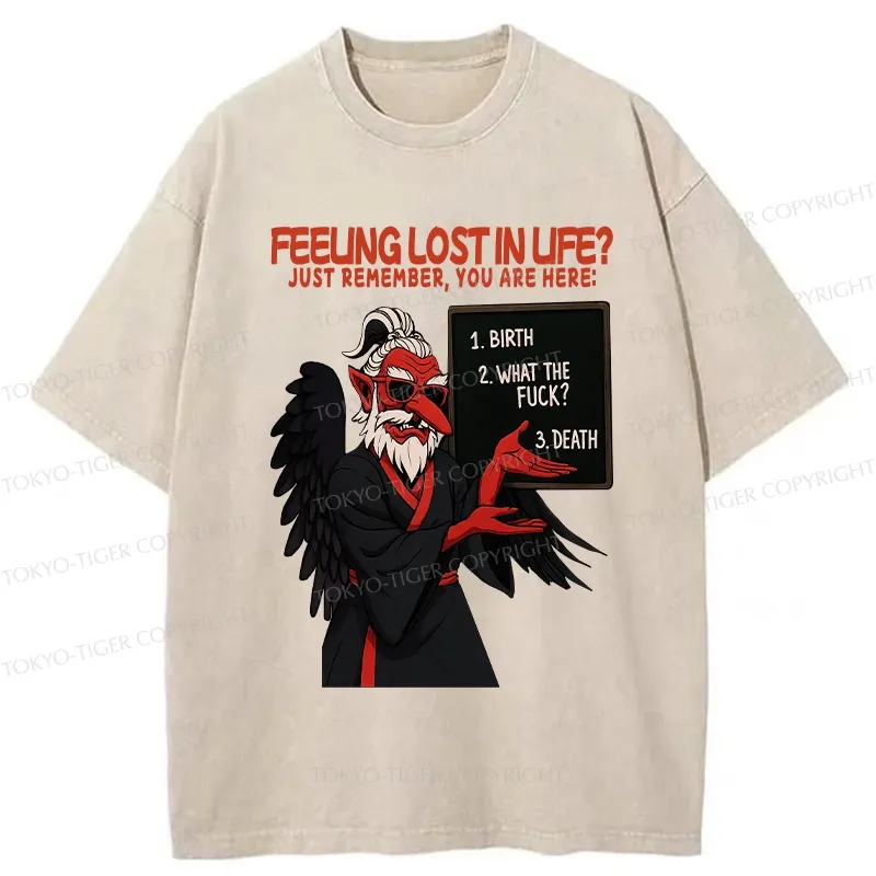 Tokyo-Tiger The Three Stages Of Life Funny Washed T-Shirt